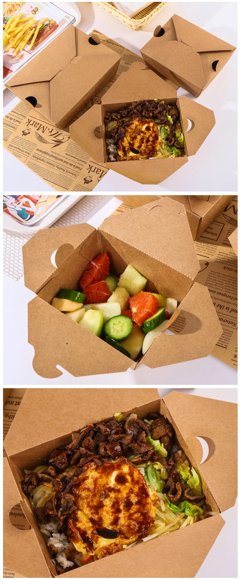 Custom Disposable Kraft Paper Packaging Take Away Fast Food Box Hamburger Hot Dog Fried Chicken Food Container Box