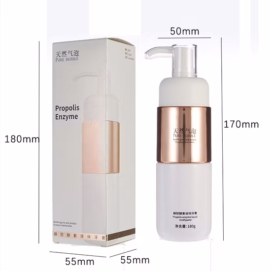 도매 맞춤형 개인 상표 천연 유기 불화물 프리 프로폴리스 효소 액체 펌프 치약 제조 업체